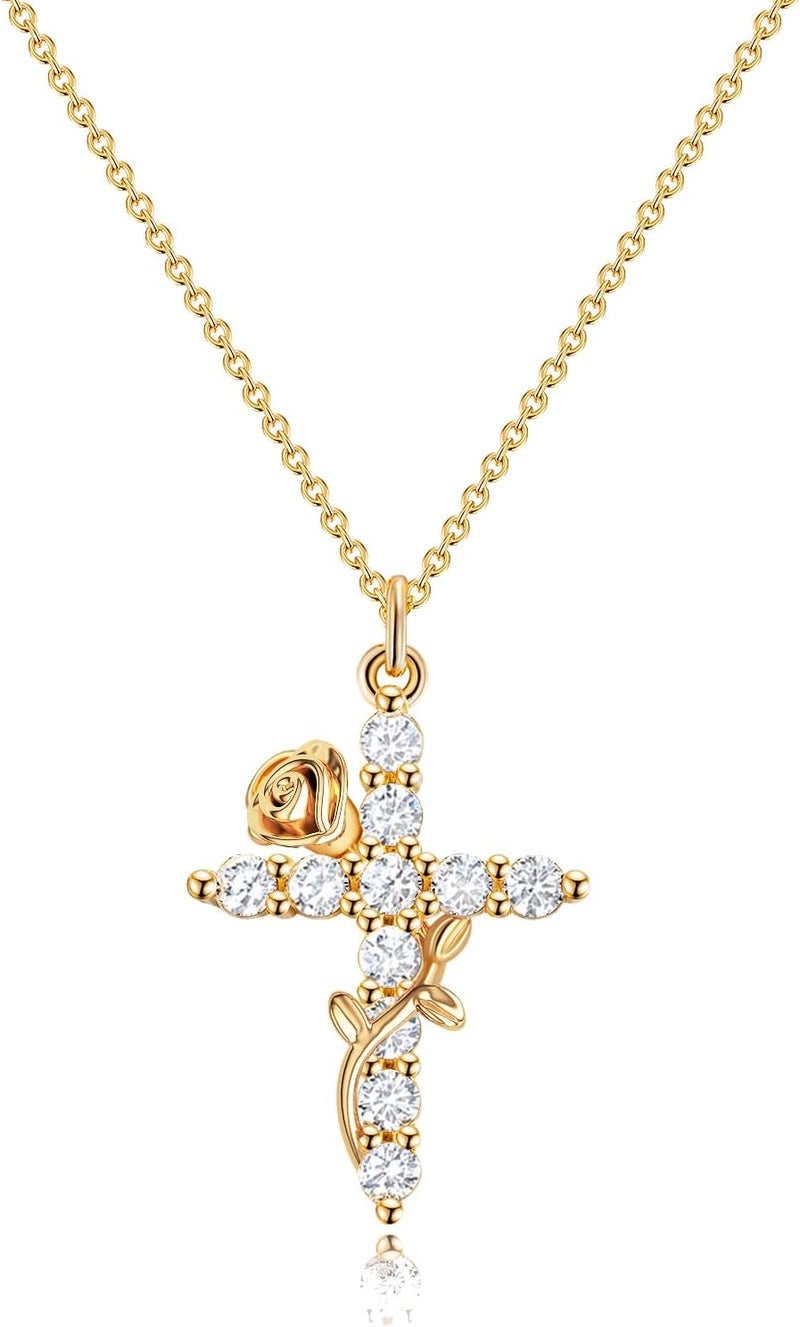 Robaice Upgraded Crown Cross Necklace for Women, 14K Gold Plated Crown Cross Pendant Necklace, Non-Tarnish Faith Jewelry for Women, Christian Religious Gifts for Her - Image 1